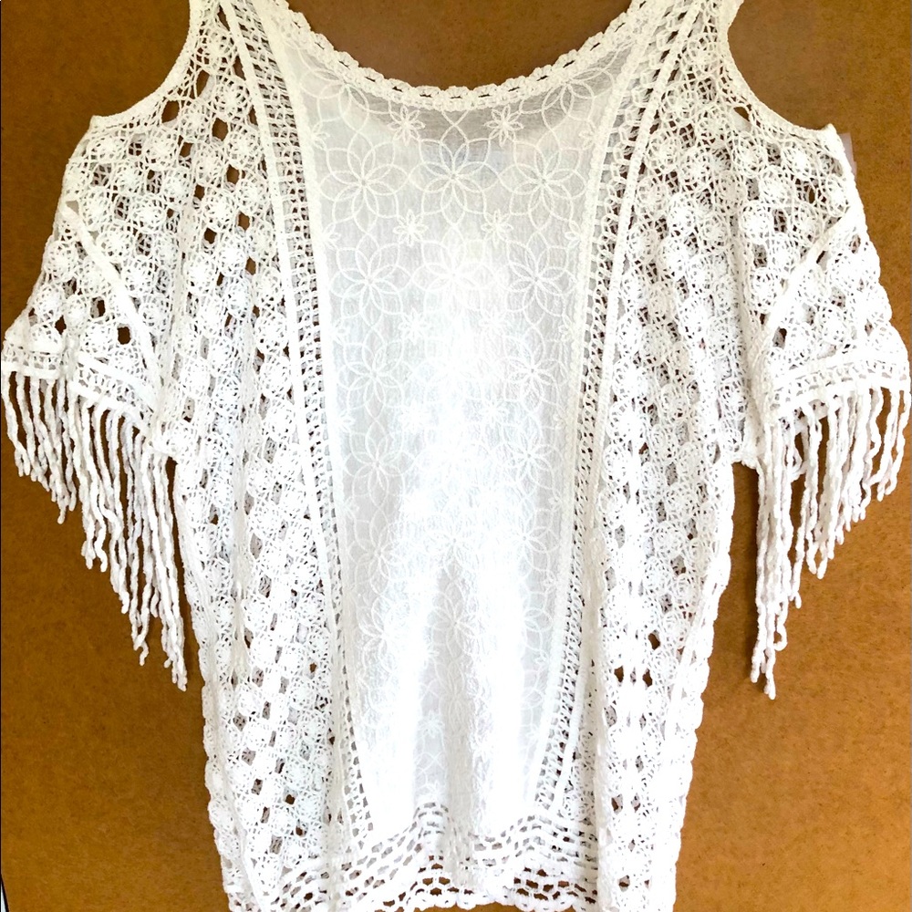 Crochet white top.